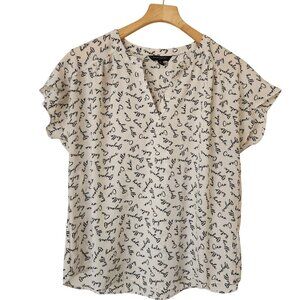 Banana Republic Short Sleeve Blouse Italian French Bonjour Ciao Hello Vacation